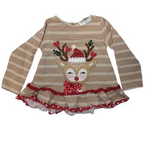 Rare Editions Girls Long Sleeve‎ Reindeer Christmas Shirt Tunic Ruffle Size 4